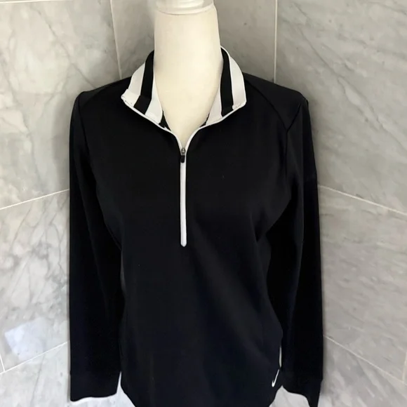 Nike  Ladies Dri-FIT 1/2-Zip Cover-Up - Black/White Golf Size Large - Picture 4 of 13